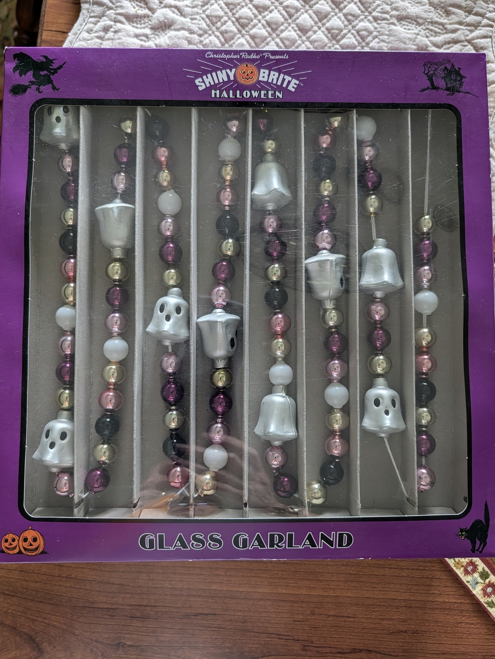 Christopher Radko Shiny Brite Halloween Glass Garland- Ghost Beads